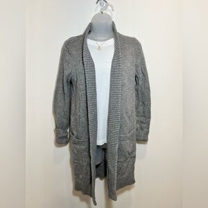 Boden:Gray Open Front knit Cardigan Sweater wool/cotton blend pockets size xs